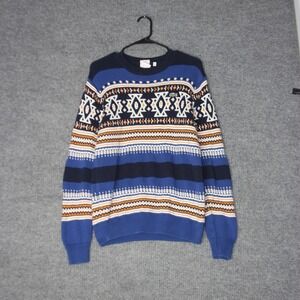 Lacoste L!VE Sweater Mens 5‎ Blue Fair Isle Geometric Knit Pullover FC 5955
